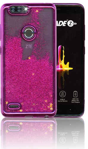 ZTE Blade MM Electroplated Water Glitter Case With Stars Hot Pink