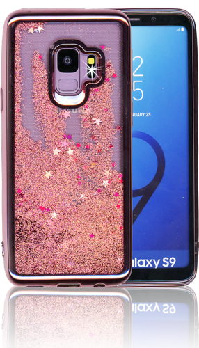 Samsung Galaxy S9 MM Electroplated Water Glitter Case With Stars Rose Gold