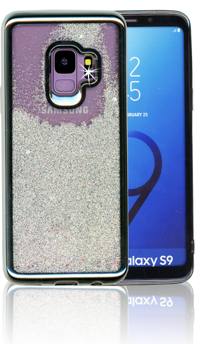 Samsung Galaxy S9 MM Electroplated Water Glitter Case With Stars Silver