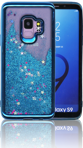 Samsung Galaxy S9 MM Electroplated Water Glitter Case With Stars Blue