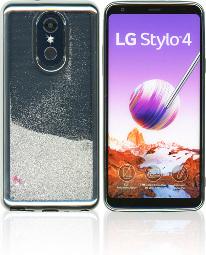 LG Stylo 4 MM Electroplated Water Glitter Case With Stars Silver