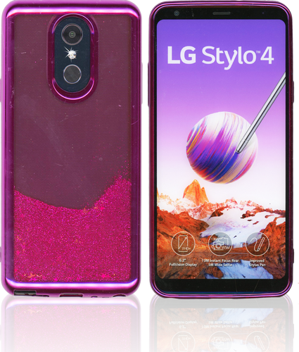 LG Stylo 4 MM Electroplated Water Glitter Case With Stars Hot Pink