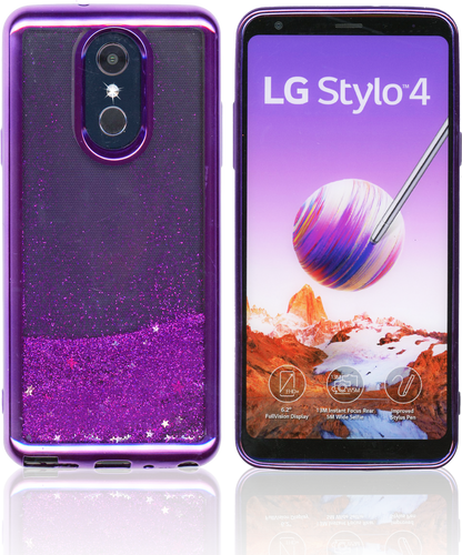 LG Stylo 4 MM Electroplated Water Glitter Case With Stars Purple