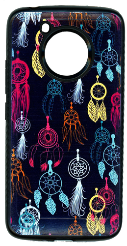 Motorola E4 Carbon Fiber Design Rainbow Feather