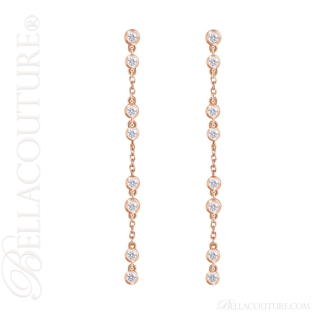 New Bella Couture Waverly Diamond 14k Rose Gold Chain Dangle Drop New Bella Couture Waverly Diamond 14k Rose Gold Chain Dangle Drop Chandelier Earrings