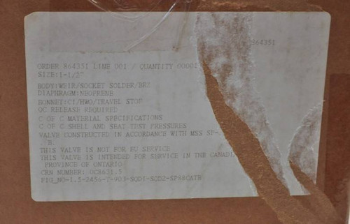 New ITT 1.5-2456-T-903 CWP 175 Dia-FLo Weir Diaphragm Valve 1-1/2 Inch NIB (YY3500-2)