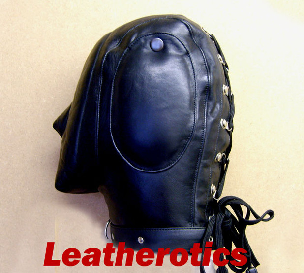 Leather audio bondage mask leather hood slave hood