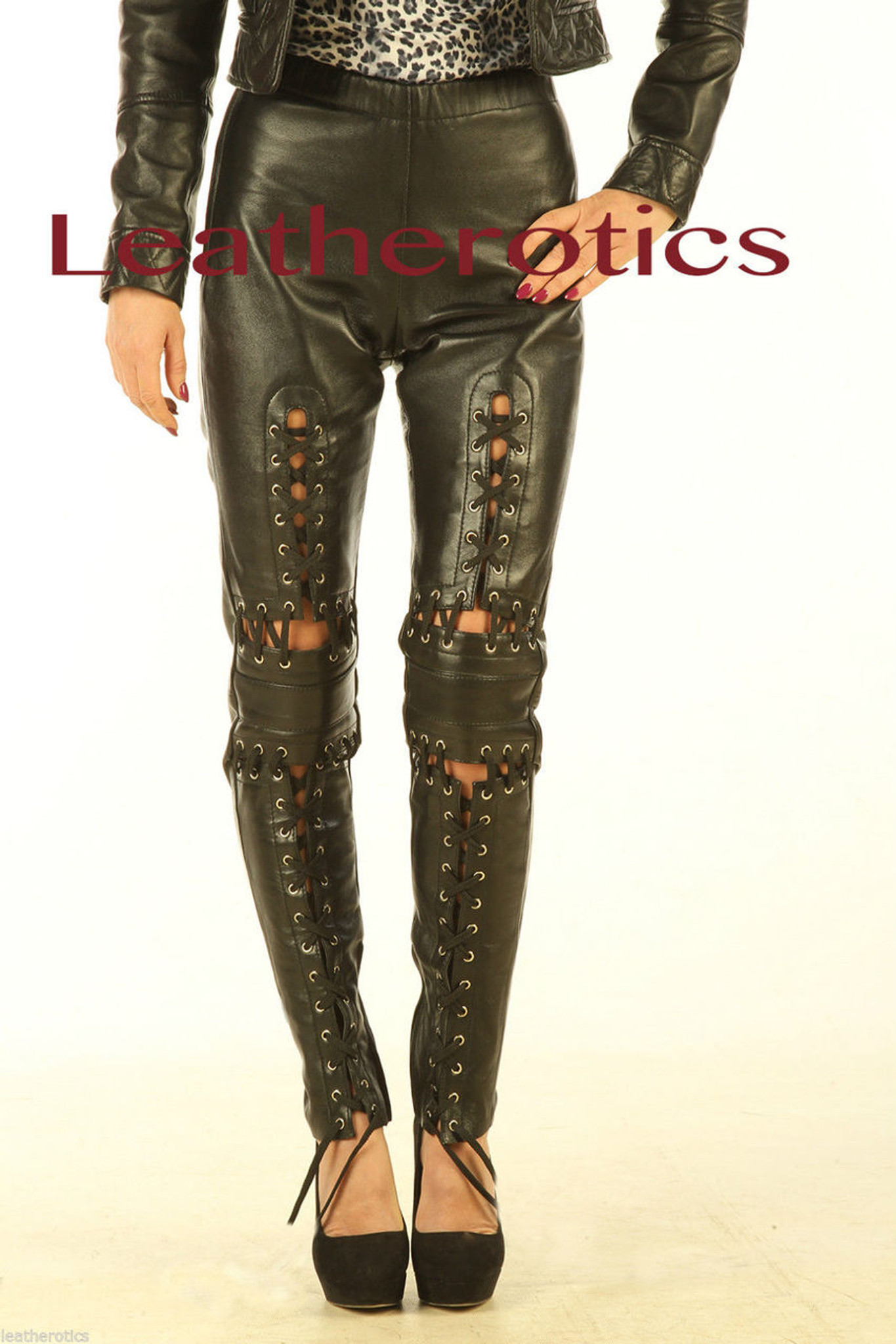 Full Grain Leather Leggings Skinny Fit Tight Lace 101