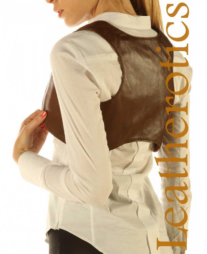 Antique Brown Real Leather Waistcoat Vest Sleeveless Steampunk Bolero