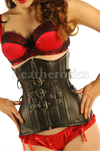 Black Leather Corset Gothic underbust buckled Leatherotics