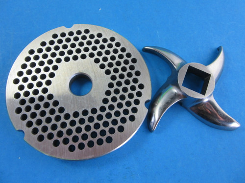 #42 x 1/4" (6mm) large burger grind. Plus new swirl design stainless meat grinder blade