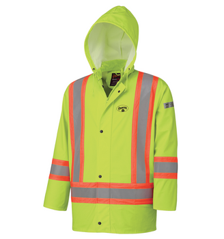 Yellow - 5894 Flame Resistant PU Stretch Hi-Viz Waterproof Jacket Yellow - 5894 Flame Resistant PU Stretch Hi-Viz Waterproof Jacket