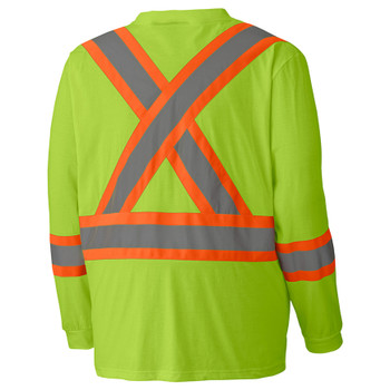 Yellow Green Birdseye Long-Sleeved Safety T-shirt Back Yellow Green Birdseye Long-Sleeved Safety T-shirt Back