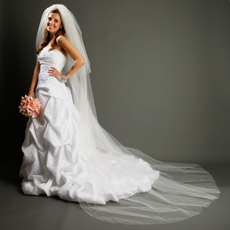 Two Layer Dramatic Cathedral Length Cut Edge Wedding Veil