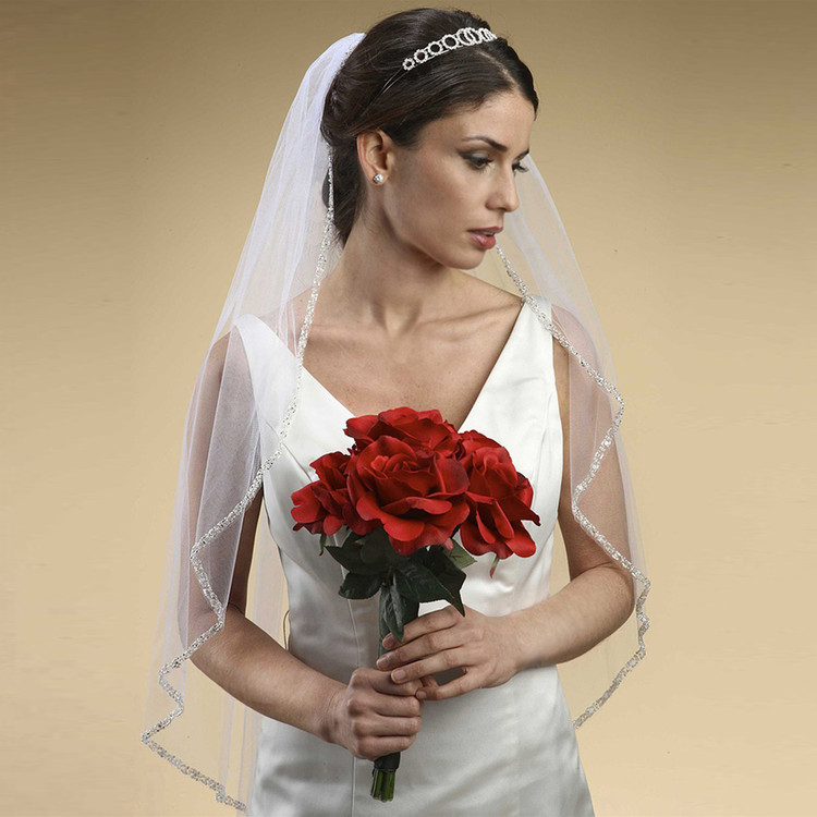 Rhinestone Edge Wedding Veil with Pearls & Beads