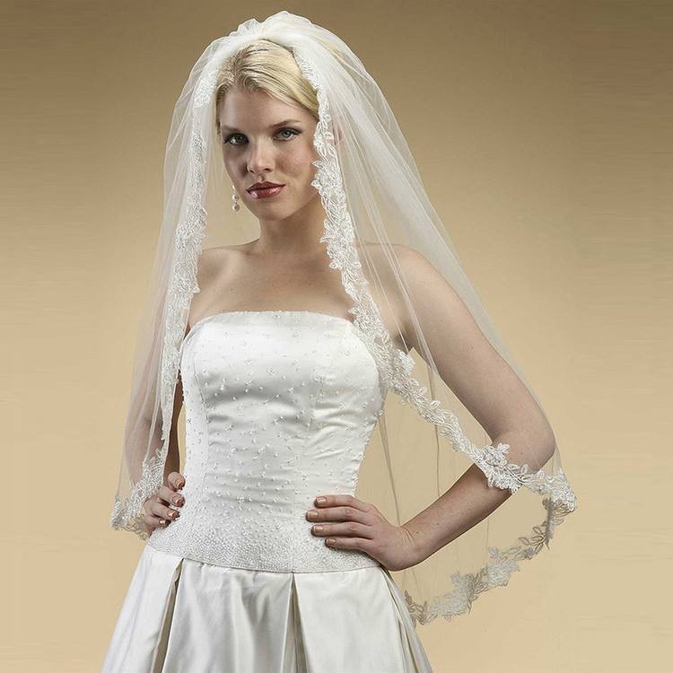 Alencon Lace Embroidered Mantilla Wedding Veil
