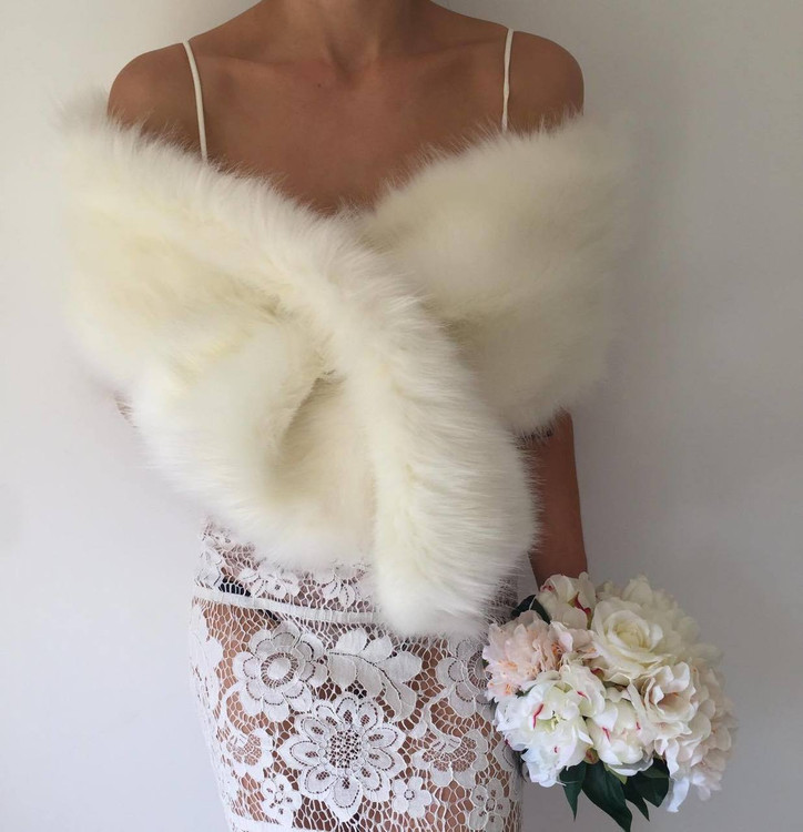 True Romance Fur Shawl Ivory