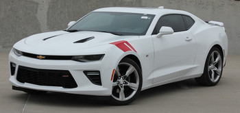 front angle view 2018-2016 Chevy Camaro Hood HASH MARK Vinyl Decal Stripe Graphic kit front angle view 2018-2016 Chevy Camaro Hood HASH MARK Vinyl Decal Stripe Graphic kit