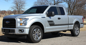 front angle Ford Truck Side Decals and Stripes ELIMINATOR 3M 2015-2019 front angle Ford Truck Side Decals and Stripes ELIMINATOR 3M 2015-2019