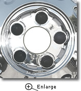 Close-up of chrome finish bolt-on lugs for Century wheel covers.