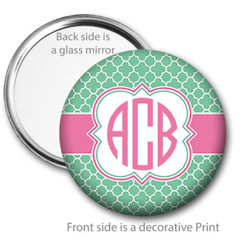 Mint Green Quatrefoil Monogrammed Pocket Mirror Mint Green Quatrefoil Monogrammed Pocket Mirror