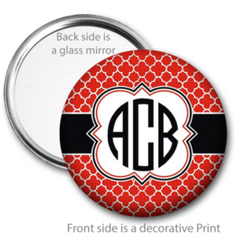 Black Red Quatrefoil Monogrammed Pocket Mirror Black Red Quatrefoil Monogrammed Pocket Mirror