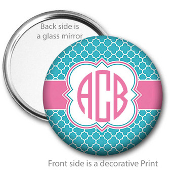 Aqua Blue Pink Monogrammed Pocket Mirror Aqua Blue Pink Monogrammed Pocket Mirror