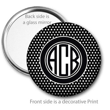 Black White Swiss Dot Monogrammed Pocket Mirror Black White Swiss Dot Monogrammed Pocket Mirror