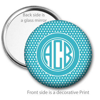 Aqua Blue White Swiss Dot Monogrammed Pocket Mirror Aqua Blue White Swiss Dot Monogrammed Pocket Mirror