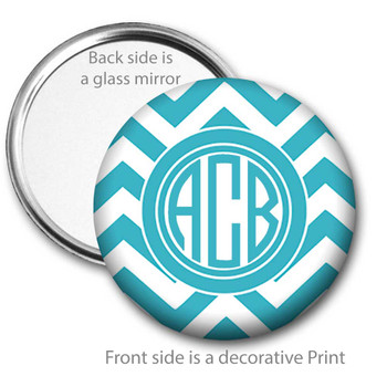 Aqua Blue Chevron Monogrammed Pocket Mirror Aqua Blue Chevron Monogrammed Pocket Mirror