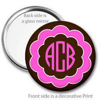 Pink and Brown Flower Monogrammed Pocket Mirror Pink and Brown Flower Monogrammed Pocket Mirror