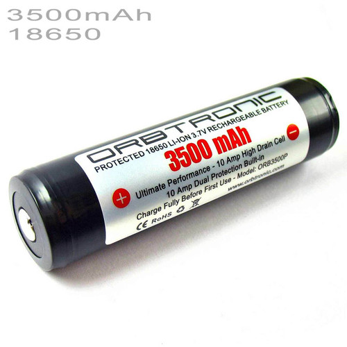 3500mAh Protected 18650 Battery Li-ion 3.7V Rechargeable Orbtronic 10A Dual Protection 3500mAh Protected 18650 Battery Li-ion 3.7V Rechargeable Orbtronic 10A Dual Protection