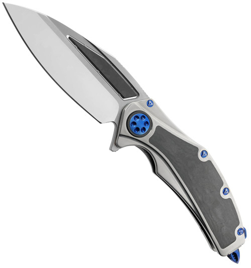 Marfione Custom Super Matrix R Frame Lock Mirror Polish Blade Hand Rubbed Titanium Handle w/ TPT Carboquartz Inlays Blue Ringed Titanium Hardware SN#001 Marfione Custom Super Matrix R Frame Lock Mirror Polish Blade Hand Rubbed Titanium Handle w/ TPT Carboquartz Inlays Blue Ringed Titanium Hardware SN#001