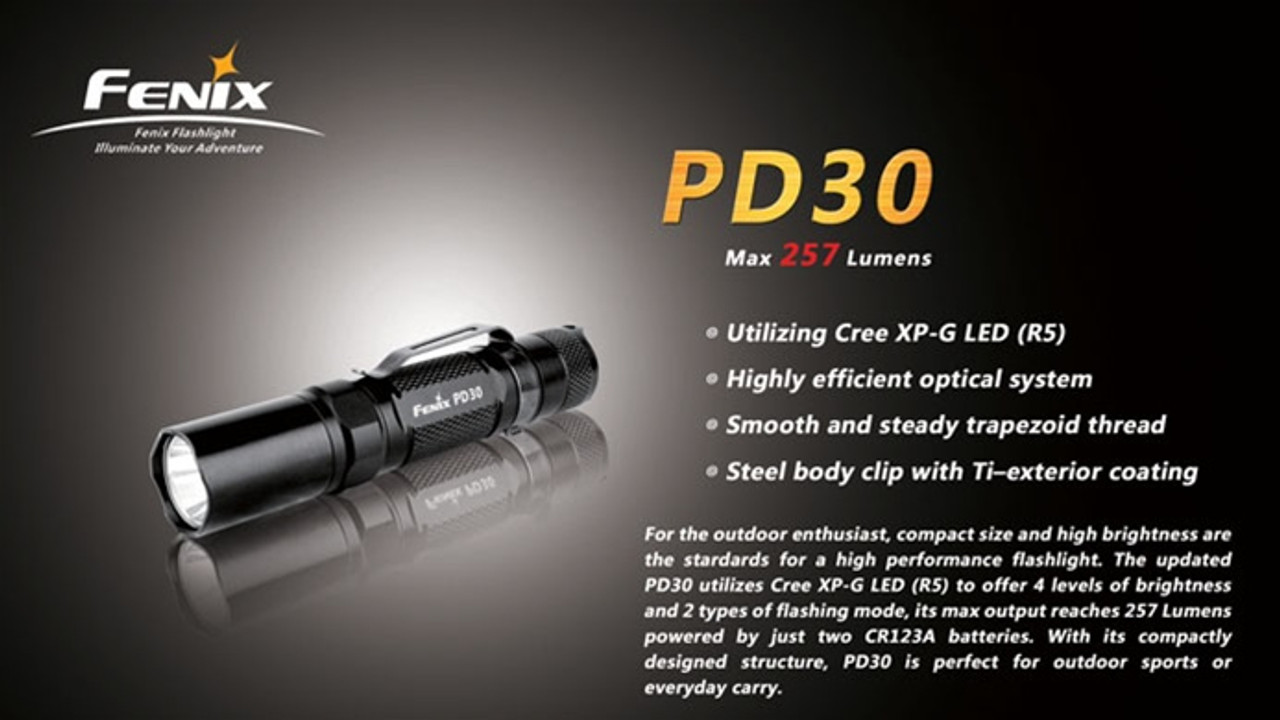 fenix pd30 r5 black led flashlight 257 lumens