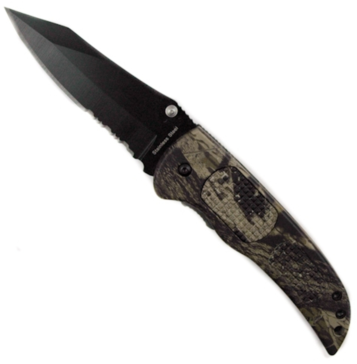 Hunter, Dual Action Automatic Knife, Woodland Camo Handle, Hidden