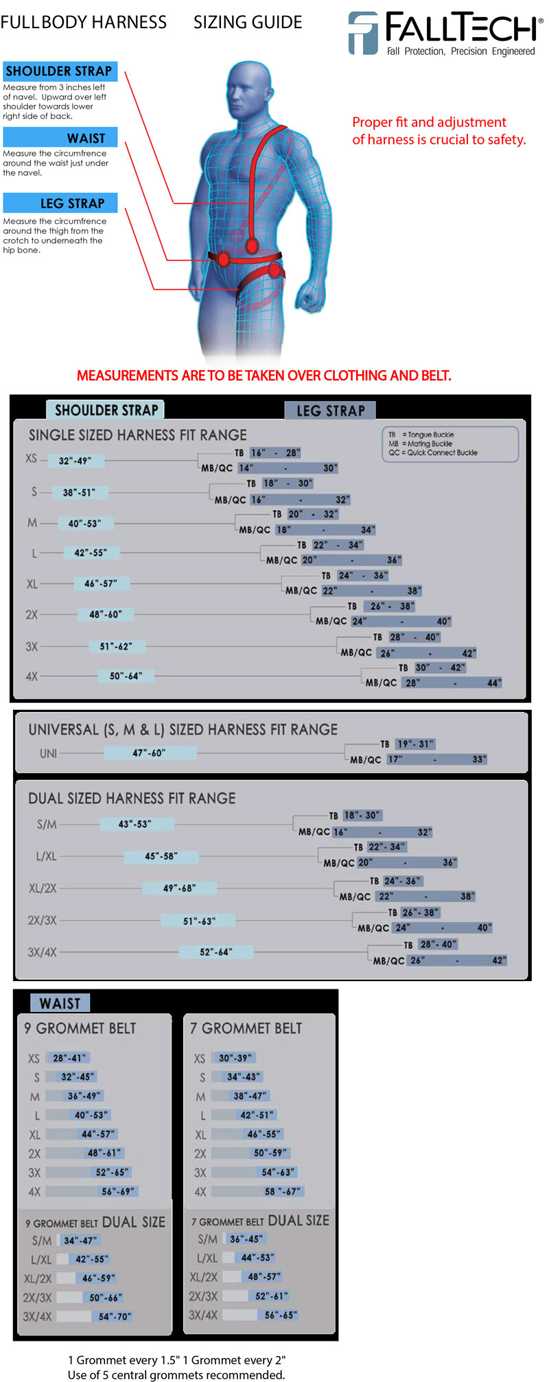 Falltech Harness Size Chart