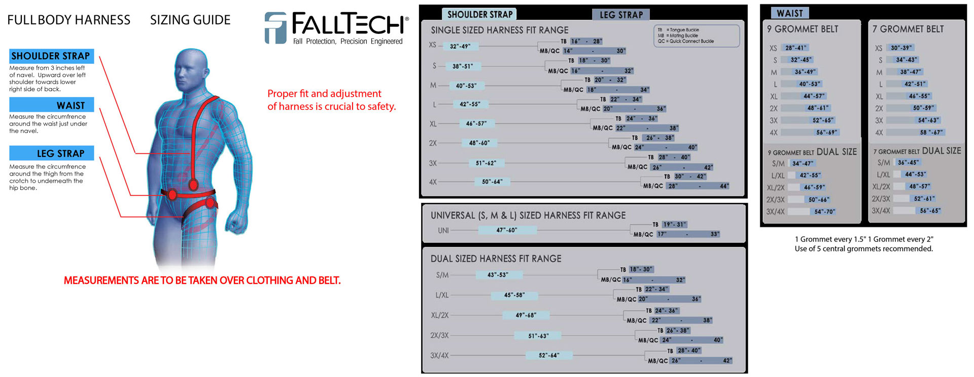 Falltech Harness Size Chart