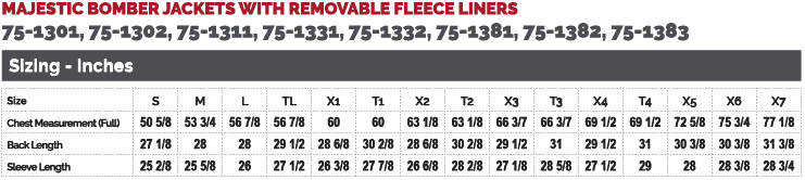 Majestic Paris Size Chart