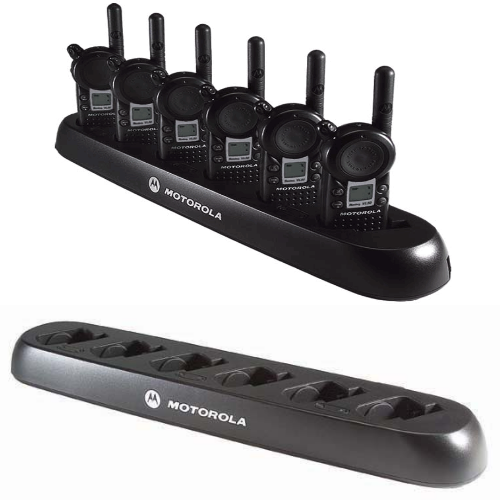 The 6-slot multi-unit charger saves time by copying settings from single radio to fleet of radios. It requires only a single outlet rather than several to preserve space and is compatible with Motorola VL and CLS 2-way radios or cordless phones. The 6-slot multi-unit charger saves time by copying settings from single radio to fleet of radios. It requires only a single outlet rather than several to preserve space and is compatible with Motorola VL and CLS 2-way radios or cordless phones.