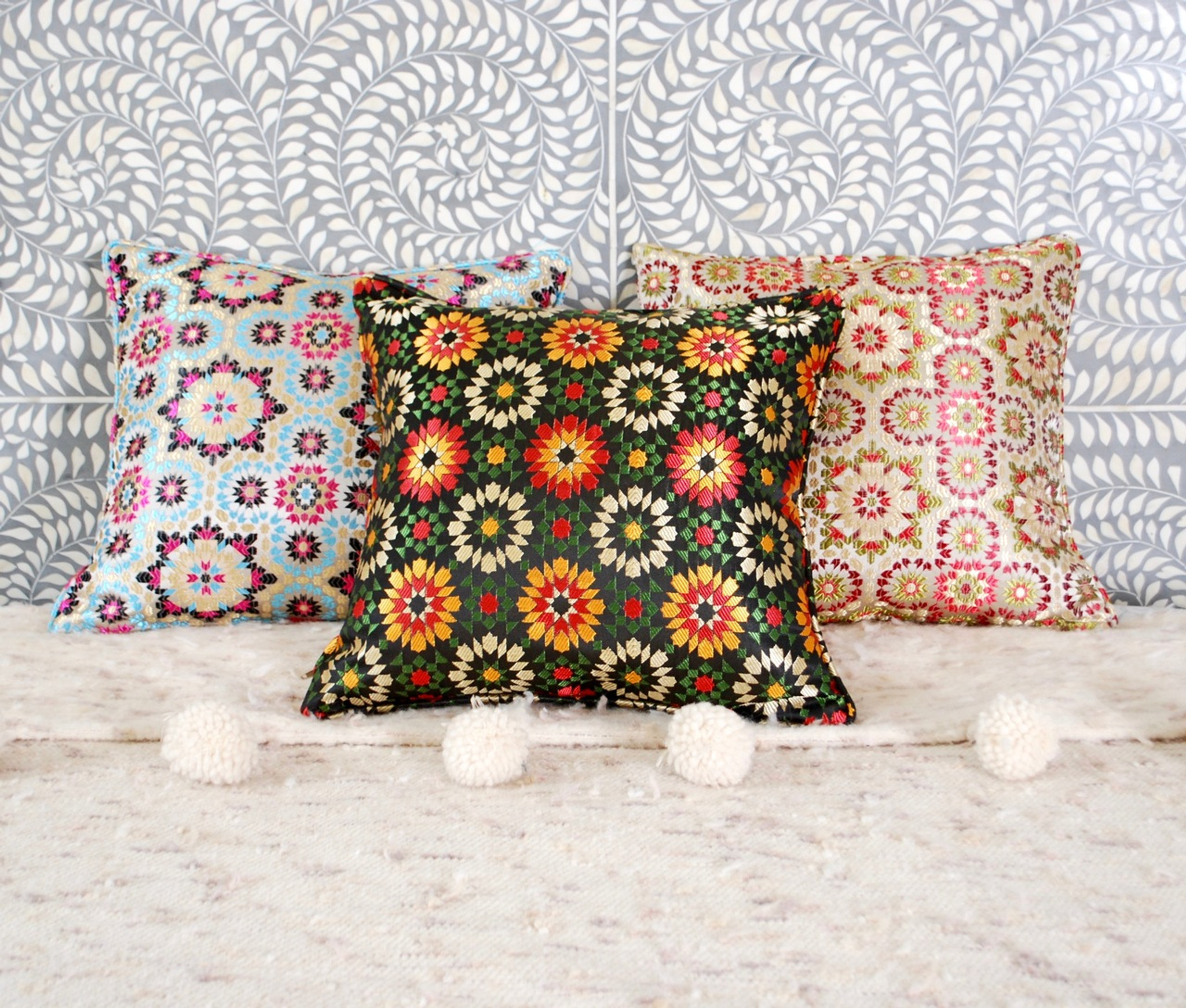 Moroccan zellij pattern Fabric Throw Pillow Sheherazade® Home