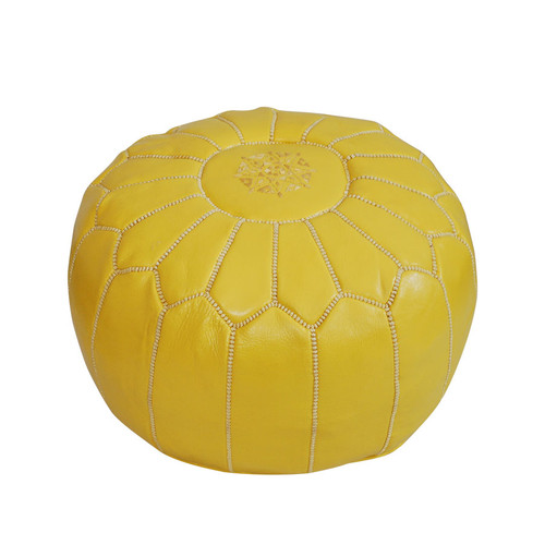 Moroccan Pouf Yellow Leather