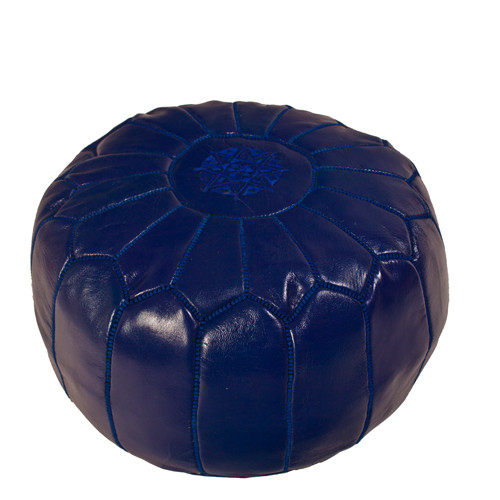 Moroccan Pouf Blue Leather