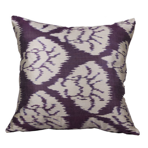 Ikat Pillow, Eggplant & White