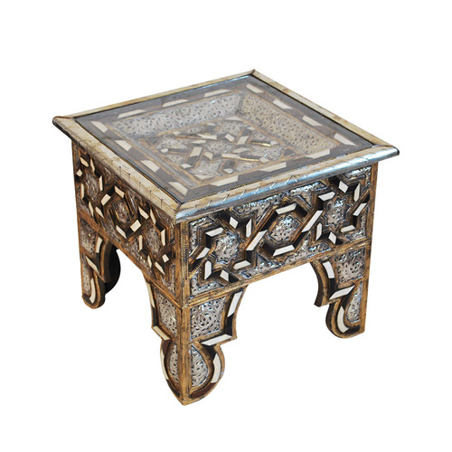 Moroccan Metal & Bone Inlaid Square Coffee Table