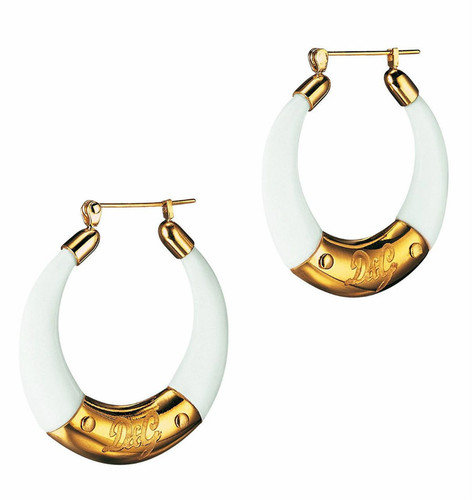 D & G Dolce & Gabbana Clue White Resin Gold PVD Hoop Earrings DJ0645 D & G Dolce & Gabbana Clue White Resin Gold PVD Hoop Earrings DJ0645
