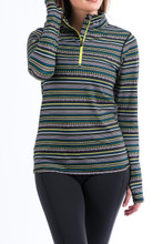 Women's Cinch Pullover, Green, Blue and White Aztec Stripe, 1/4 Zip