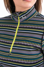 Women's Cinch Pullover, Green, Blue and White Aztec Stripe, 1/4 Zip