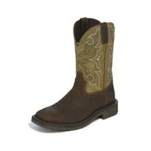 Men's Justin Work Boot, Dark Brown Square Toe, Tan Shaft