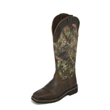 Men's Justin Work Boot, Brown Square Toe, Tall Camo Shaft, Snake Boot