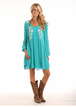 Women's Rock & Roll Dress, Turquoise with Silver Embroidery